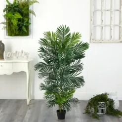Trees & Topiaries-Kirkland's Home Uv-Safe Areca Palm Tree In Nursery Planter, 60 In.