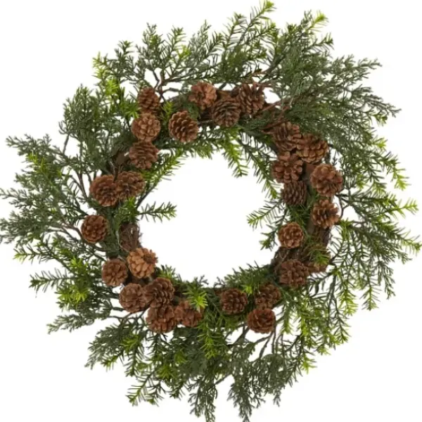 Wreaths-Kirkland's Home Uv-Safe Cedar Grass And Pine Cone Wreath Green/Brown