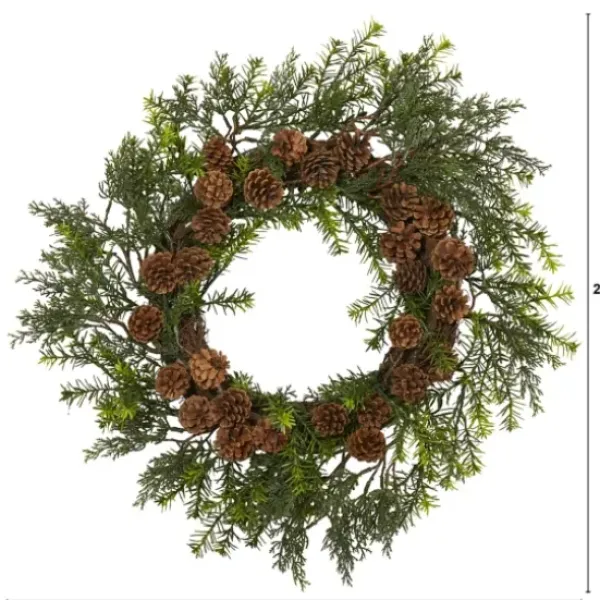 Wreaths-Kirkland's Home Uv-Safe Cedar Grass And Pine Cone Wreath Green/Brown