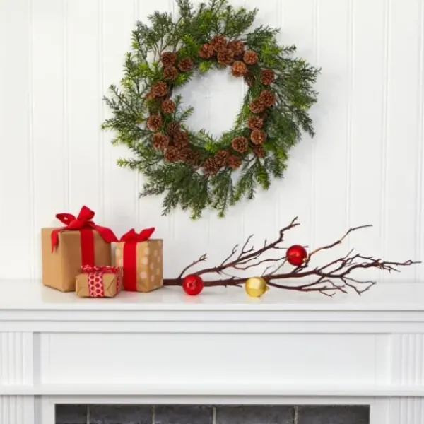 Wreaths-Kirkland's Home Uv-Safe Cedar Grass And Pine Cone Wreath Green/Brown