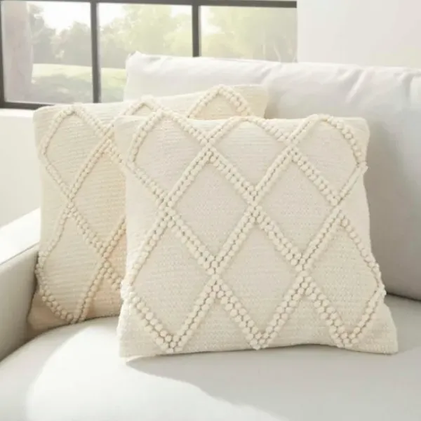 Pillows-Kirkland's Home Vanilla Knotted Lattice Throw Pillows, Set Of 2 Ivory