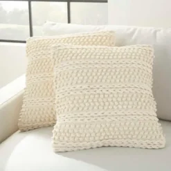 Pillows-Kirkland's Home Vanilla Woven Stripes Throw Pillows, Set Of 2 Ivory