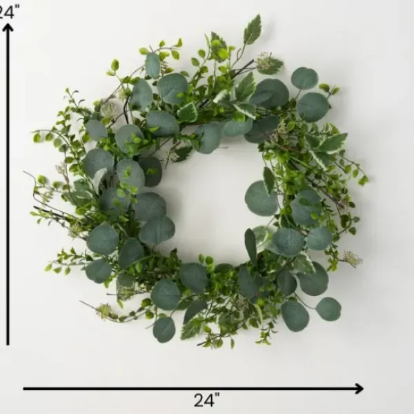 Wreaths-Kirkland's Home Variegated Mixed Leaf Wreath Green