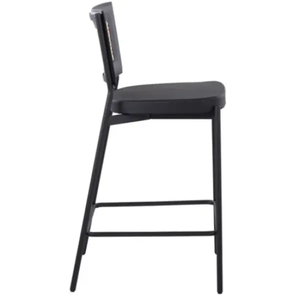 Bar Stools & Counter Height Stools-Kirkland's Home Vegan Leather And Rattan Counter Stools, Set Of 2 Black/Tan