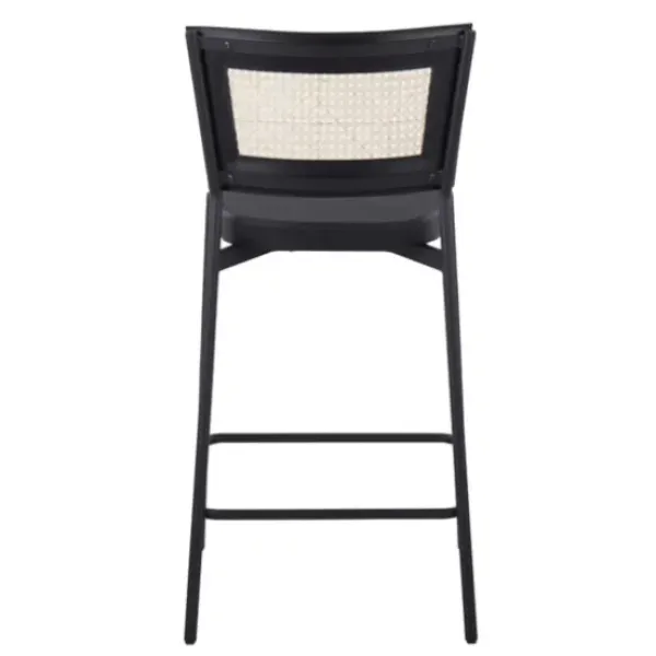 Bar Stools & Counter Height Stools-Kirkland's Home Vegan Leather And Rattan Counter Stools, Set Of 2 Black/Tan