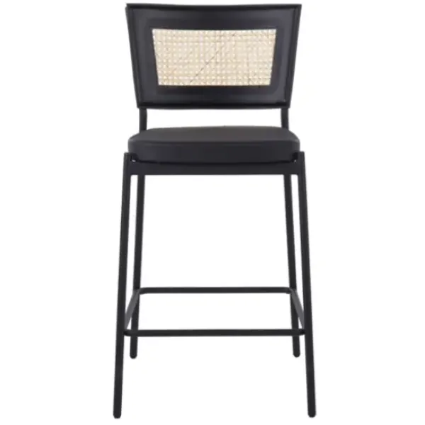 Bar Stools & Counter Height Stools-Kirkland's Home Vegan Leather And Rattan Counter Stools, Set Of 2 Black/Tan
