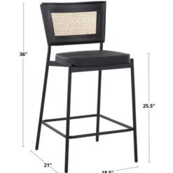 Bar Stools & Counter Height Stools-Kirkland's Home Vegan Leather And Rattan Counter Stools, Set Of 2 Black/Tan