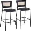 Bar Stools & Counter Height Stools-Kirkland's Home Vegan Leather And Rattan Bar Stools, Set Of 2 Black/Tan