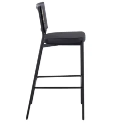 Bar Stools & Counter Height Stools-Kirkland's Home Vegan Leather And Rattan Bar Stools, Set Of 2 Black/Tan