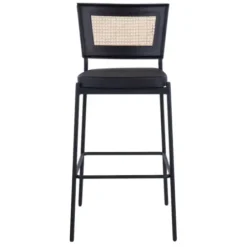 Bar Stools & Counter Height Stools-Kirkland's Home Vegan Leather And Rattan Bar Stools, Set Of 2 Black/Tan