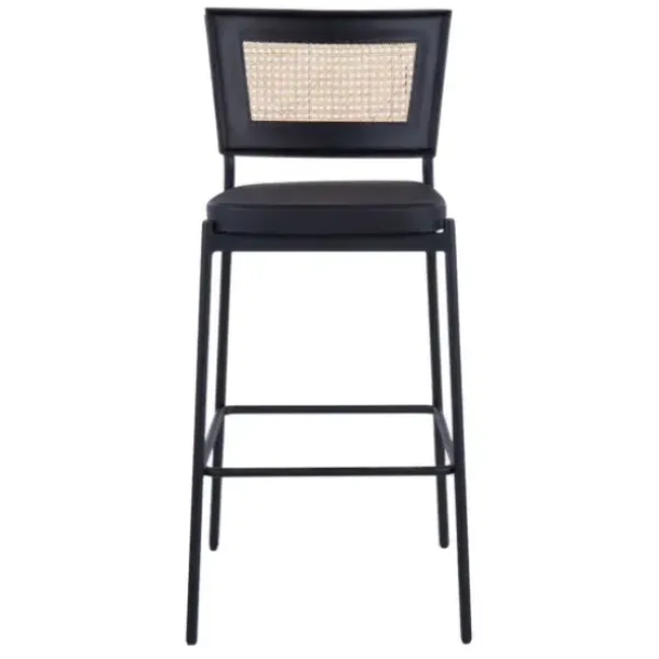 Bar Stools & Counter Height Stools-Kirkland's Home Vegan Leather And Rattan Bar Stools, Set Of 2 Black/Tan