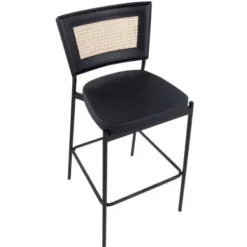 Bar Stools & Counter Height Stools-Kirkland's Home Vegan Leather And Rattan Bar Stools, Set Of 2 Black/Tan
