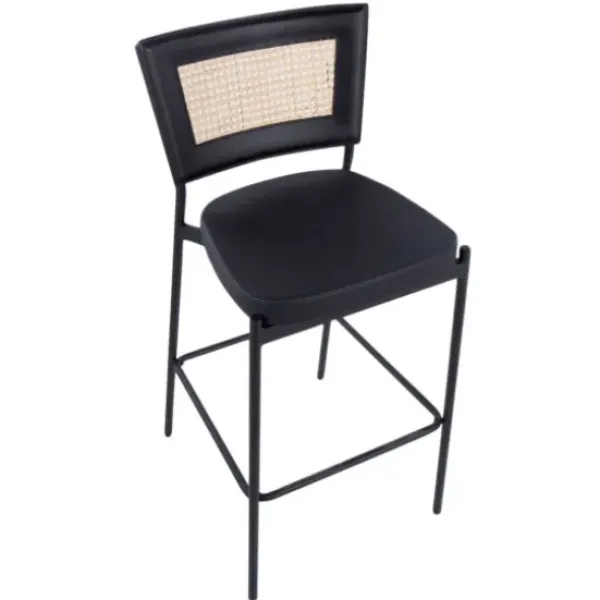 Bar Stools & Counter Height Stools-Kirkland's Home Vegan Leather And Rattan Bar Stools, Set Of 2 Black/Tan