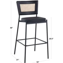 Bar Stools & Counter Height Stools-Kirkland's Home Vegan Leather And Rattan Bar Stools, Set Of 2 Black/Tan