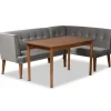 Dining Sets-Kirkland's Home Velvet And Walnut Bench 4-Pc. Dining Set Gray