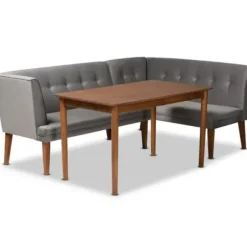 Dining Sets-Kirkland's Home Velvet And Walnut Bench 4-Pc. Dining Set Gray