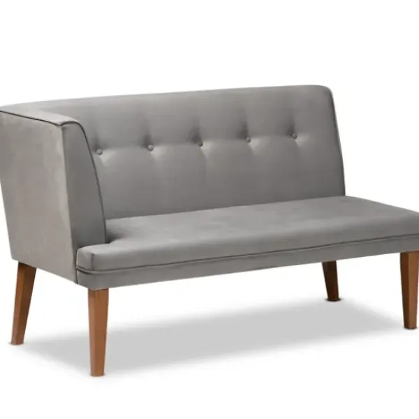Dining Sets-Kirkland's Home Velvet And Walnut Bench 4-Pc. Dining Set Gray