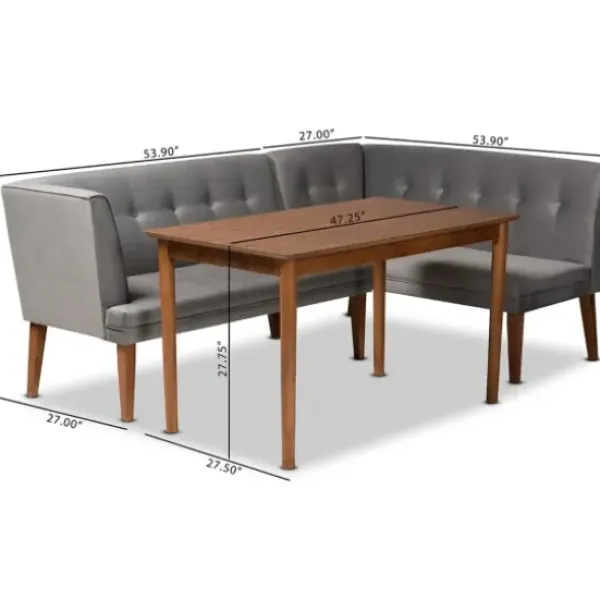 Dining Sets-Kirkland's Home Velvet And Walnut Bench 4-Pc. Dining Set Gray