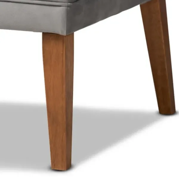 Dining Sets-Kirkland's Home Velvet And Walnut Bench 4-Pc. Dining Set Gray
