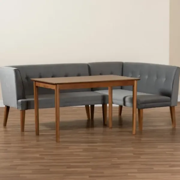 Dining Sets-Kirkland's Home Velvet And Walnut Bench 4-Pc. Dining Set Gray