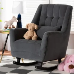 Accent Chairs-Kirkland's Home Velvet Biscuit Tufted Rocking Chair Gray