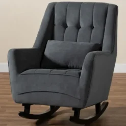 Accent Chairs-Kirkland's Home Velvet Biscuit Tufted Rocking Chair Gray