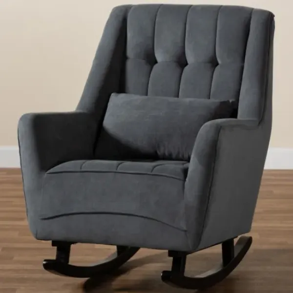 Accent Chairs-Kirkland's Home Velvet Biscuit Tufted Rocking Chair Gray