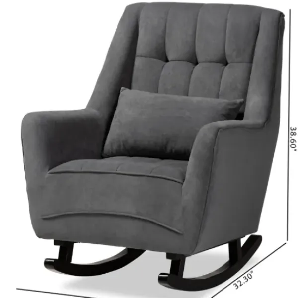 Accent Chairs-Kirkland's Home Velvet Biscuit Tufted Rocking Chair Gray