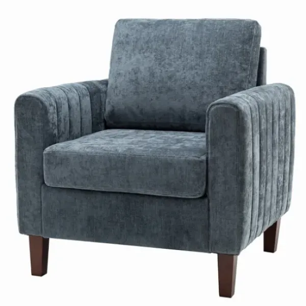 Accent Chairs-Kirkland's Home Velvet Channel Stitch Accent Chair Blue