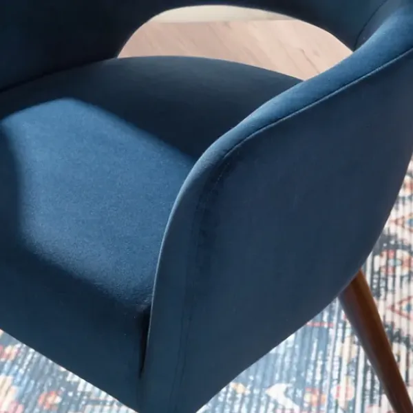 Dining Chairs-Kirkland's Home Velvet Curved Open Back Dining Chair Blue