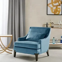 Accent Chairs-Kirkland's Home Velvet Martha Stewart Accent Chair Blue