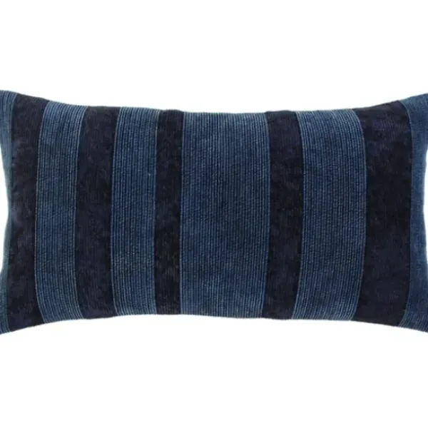 Pillows-Kirkland's Home Velvet Navy Monochrome Stripe Lumbar Pillow Blue