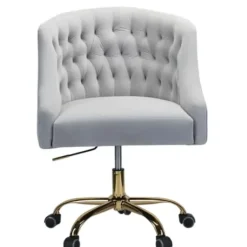Office Furniture-Kirkland's Home Velvet Tufted Gold Leg Swivel Office Chair Gray