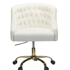 Office Furniture-Kirkland's Home Velvet Tufted Golden Leg Swivel Office Chair Ivory