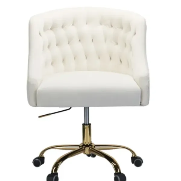 Office Furniture-Kirkland's Home Velvet Tufted Golden Leg Swivel Office Chair Ivory