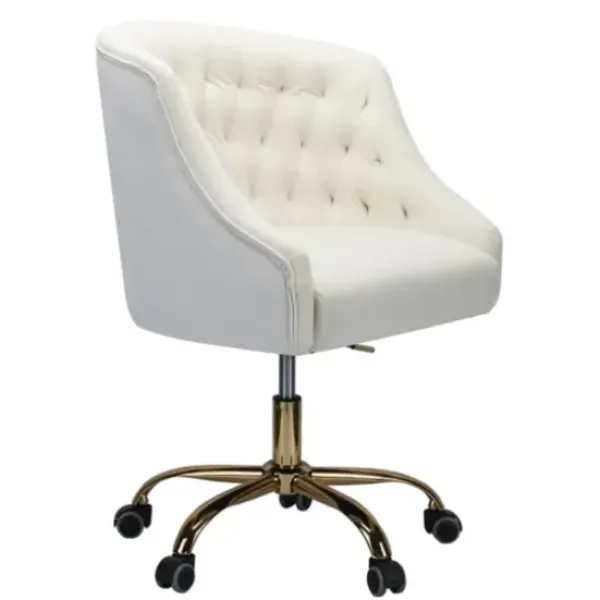 Office Furniture-Kirkland's Home Velvet Tufted Golden Leg Swivel Office Chair Ivory