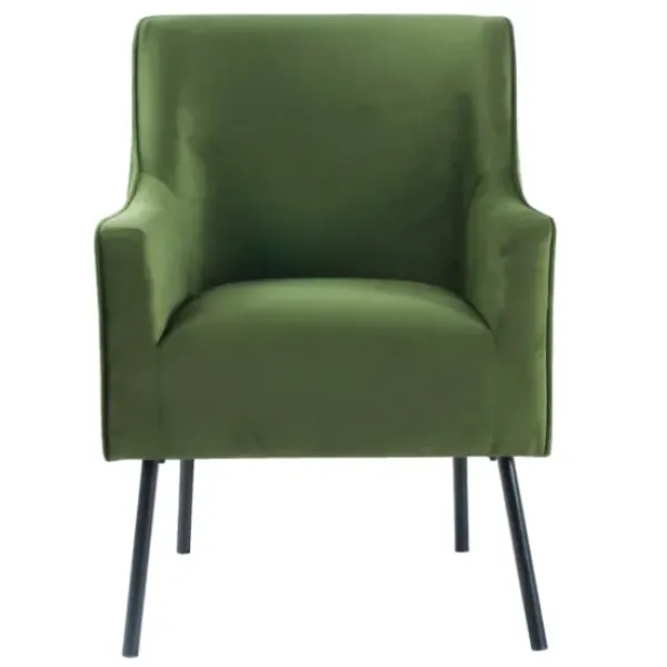 Accent Chairs-Kirkland's Home Velvet Upholstered Black Legs Accent Chair Green