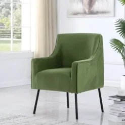 Accent Chairs-Kirkland's Home Velvet Upholstered Black Legs Accent Chair Green