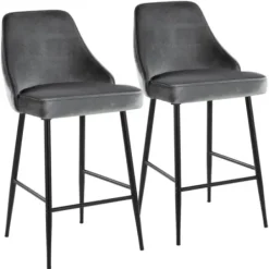 Bar Stools & Counter Height Stools-Kirkland's Home Velvet Upholstered Counter Stools, Set Of 2 Gray