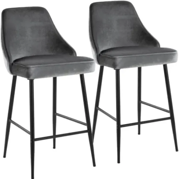 Bar Stools & Counter Height Stools-Kirkland's Home Velvet Upholstered Counter Stools, Set Of 2 Gray