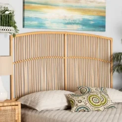 Beds & Headboards-Kirkland's Home Vertical Weave Rat Queen Headboard Tan