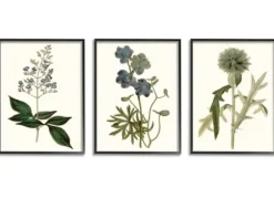 Framed Art-Kirkland's Home Vintage Blue Flowers Framed Art Prints, Set Of 3 Green/Blue