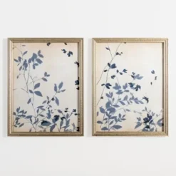 Framed Art-Kirkland's Home Vintage Blue Leaf Ii Framed Art Print Blue/Tan