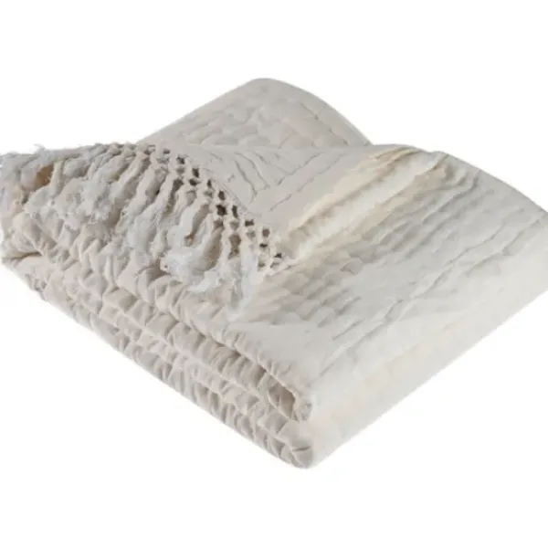 Blankets & Throws-Kirkland's Home Vintage Cotton Fringe Throw Ivory