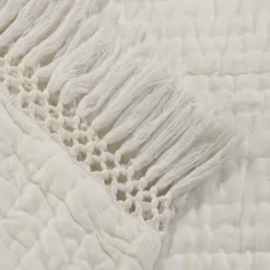 Blankets & Throws-Kirkland's Home Vintage Cotton Fringe Throw Ivory