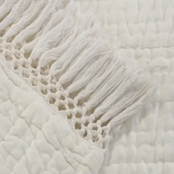 Blankets & Throws-Kirkland's Home Vintage Cotton Fringe Throw Ivory