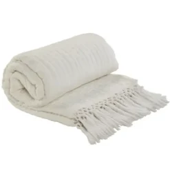 Blankets & Throws-Kirkland's Home Vintage Cotton Fringe Throw Ivory