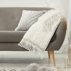 Blankets & Throws-Kirkland's Home Vintage Cotton Fringe Throw Ivory