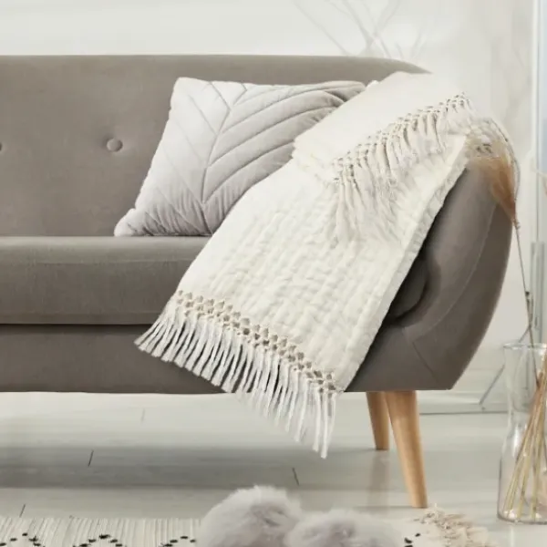 Blankets & Throws-Kirkland's Home Vintage Cotton Fringe Throw Ivory