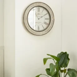 Clocks-Kirkland's Home Vintage Cream Rust Round Framed Wall Clock